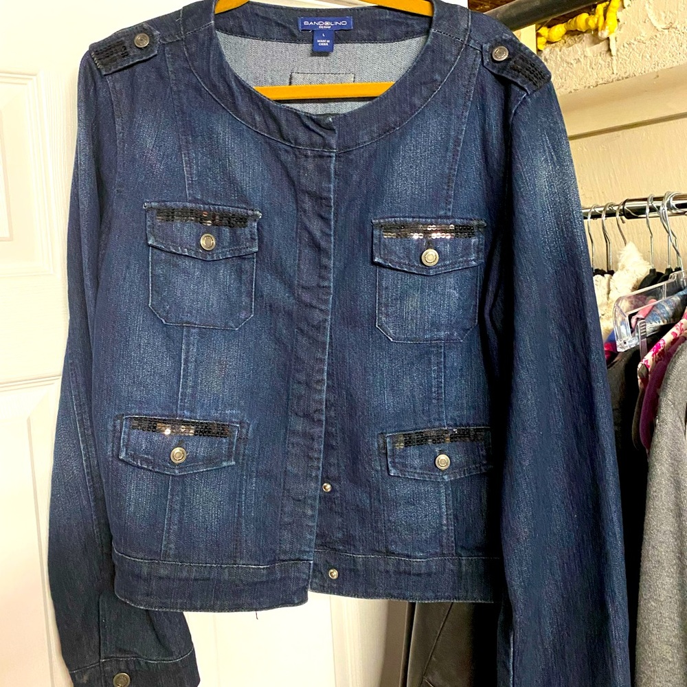 Jean jacket with black sequin accents